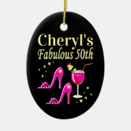 POPULAIR ROZE 50E VERJAARDAG DIVA DESIGN KERAMISCH ORNAMENT