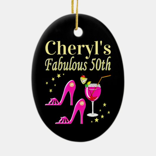 POPULAIR ROZE 50E VERJAARDAG DIVA DESIGN KERAMISCH ORNAMENT (Achterkant)