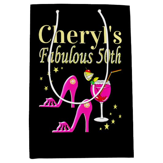 POPULAIR ROZE 50E VERJAARDAG DIVA DESIGN MEDIUM CADEAUZAKJE (Voorkant)