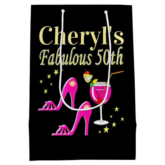 POPULAIR ROZE 50E VERJAARDAG DIVA DESIGN MEDIUM CADEAUZAKJE (Achterkant)