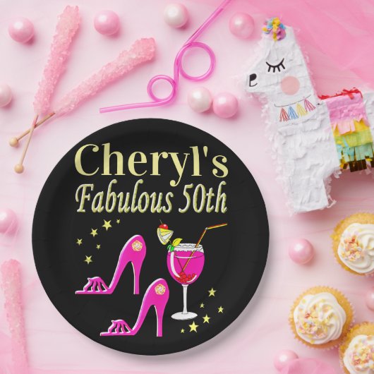 POPULAIR ROZE 50E VERJAARDAG DIVA DESIGN PAPIEREN BORDJE (Feest)