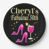 POPULAIR ROZE 50E VERJAARDAG DIVA DESIGN PAPIEREN BORDJE (Voorkant)