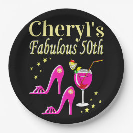 POPULAIR ROZE 50E VERJAARDAG DIVA DESIGN PAPIEREN BORDJE