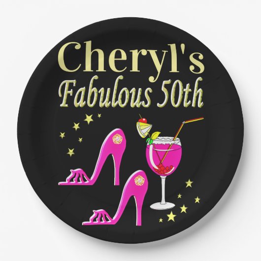 POPULAIR ROZE 50E VERJAARDAG DIVA DESIGN PAPIEREN BORDJE (Voorkant)