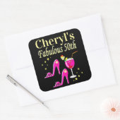 POPULAIR ROZE 50E VERJAARDAG DIVA DESIGN VIERKANTE STICKER (Envelop)