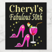 POPULAIR ROZE 50E VERJAARDAG DIVA DESIGN WIJN ETIKET (Enkel label)