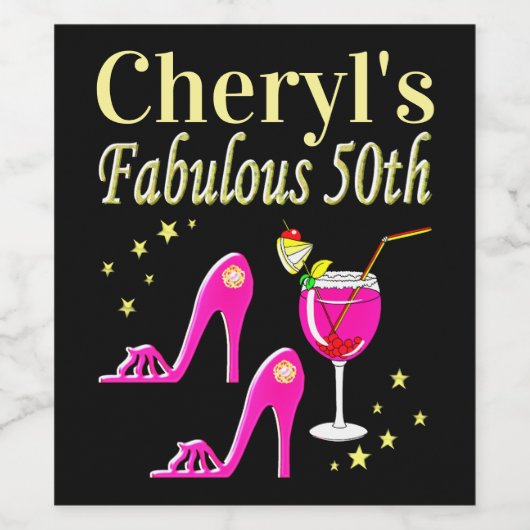 POPULAIR ROZE 50E VERJAARDAG DIVA DESIGN WIJN ETIKET (Enkel label)