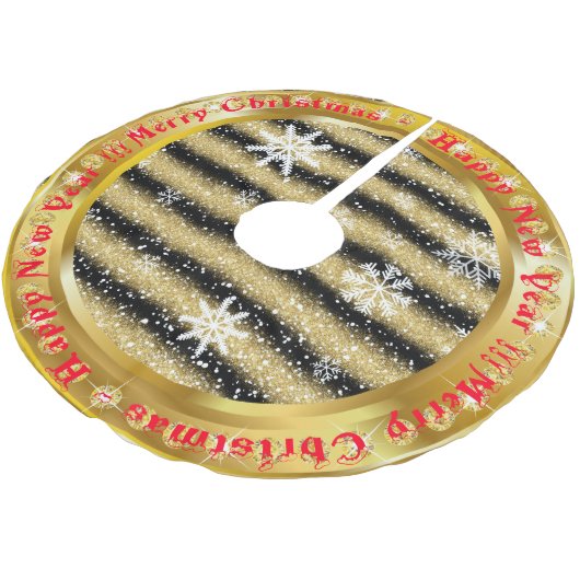 Populair Snowflake Gold Glitter Black Kerstboom Rok (Gekanteld)