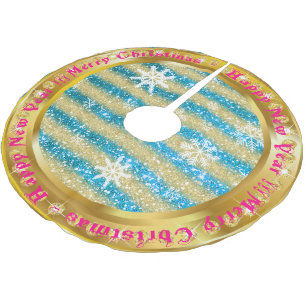 Populair Snowflake Gold Glitter Blue Kerstboom Rok