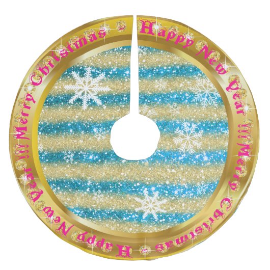 Populair Snowflake Gold Glitter Blue Kerstboom Rok (Voorkant)