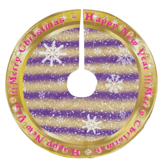 Populair Snowflake Gold Glitter Paars Kerstboom Rok (Voorkant)