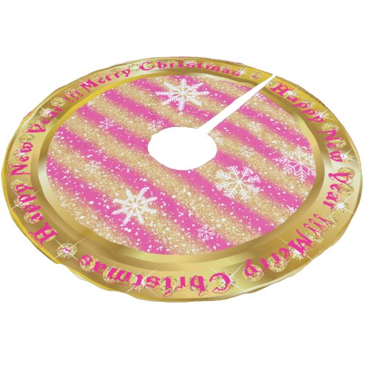 Populair Snowflake Gold Glitter Pink Kerstboom Rok (Gekanteld)