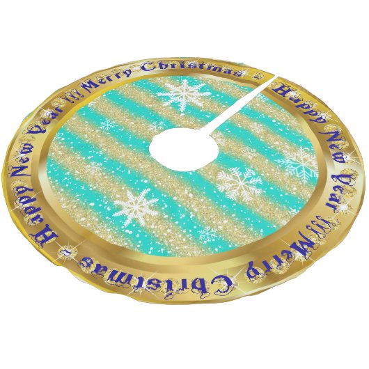 Populair Snowflake Gold Glitter Turquoise Kerstboom Rok (Gekanteld)
