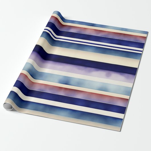 Populair Summer Navy Blue Boat Stripes Collectie Cadeaupapier (Uitgerold)