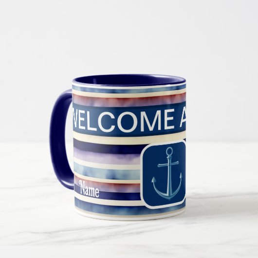 Populair Summer Navy Blue Boat Stripes Collectie Mok (Voorkant links)