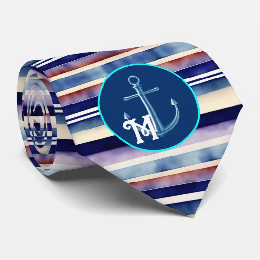 Populair Summer Navy Blue Boat Stripes Collectie Stropdas (Opgerold)