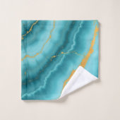 Populair Turquoise Blue Gold Marble Collectie Bad Handdoek (Wasdoekje)