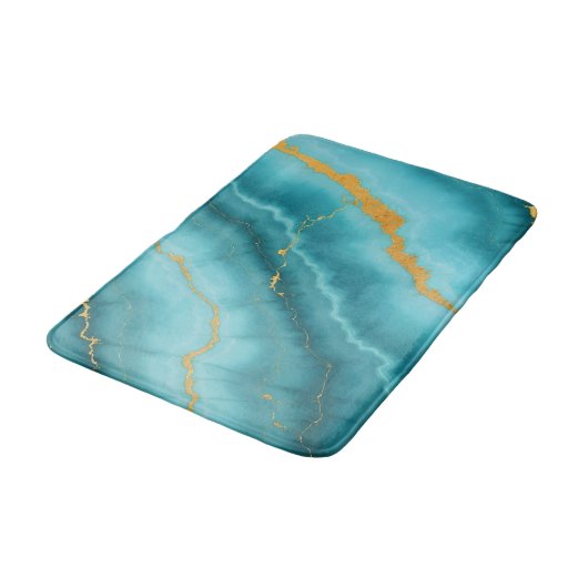Populair Turquoise Blue Gold Marble Collectie Badmat (Gekanteld)