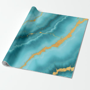Populair Turquoise Blue Gold Marble Collectie Cadeaupapier
