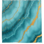 Populair Turquoise Blue Gold Marble Collectie Douchegordijn (Voorkant)