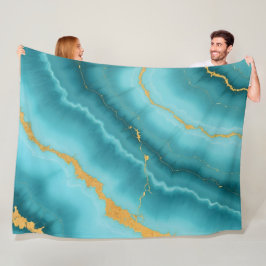 Populair Turquoise Blue Gold Marble Collectie Fleece Deken