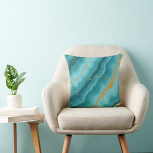Populair Turquoise Blue Gold Marble Collectie Kussen