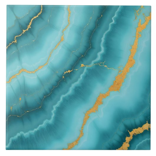 Populair Turquoise Blue Gold Marble Collectie Tegeltje (Voorkant)