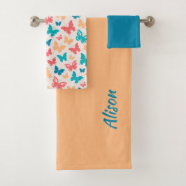 Populair Vlinderpatroon beige roze turquoise Bad Handdoek