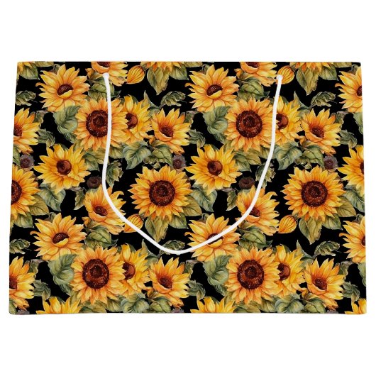 populair zonnebloem met opgerolde zonnebloem groot cadeauzakje (Voorkant)
