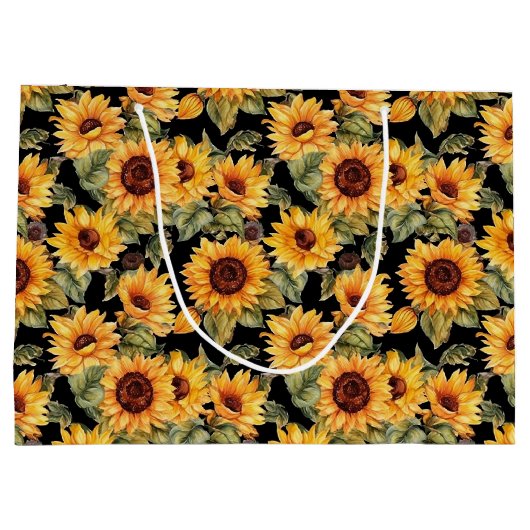 populair zonnebloem met opgerolde zonnebloem groot cadeauzakje (Achterkant)