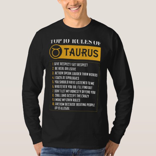 Populaire 10 regels van de dierentuin van Taurus T-shirt (Voorkant)