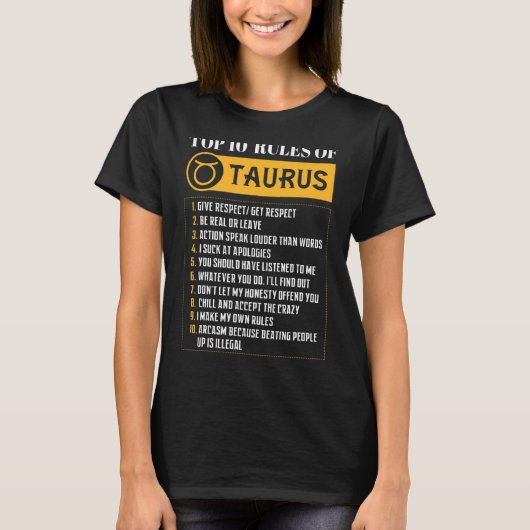 Populaire 10 regels van de dierentuin van Taurus T-shirt (Voorkant)