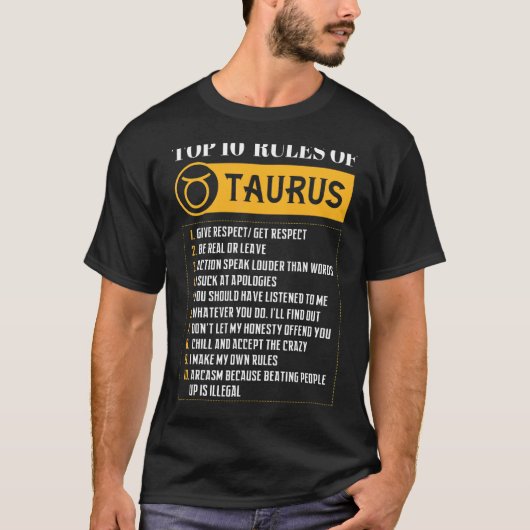 Populaire 10 regels van de dierentuin van Taurus T-shirt (Voorkant)