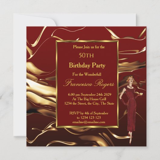Populaire 50e verjaardag Gold Bourgogne Kaart (Voorkant)