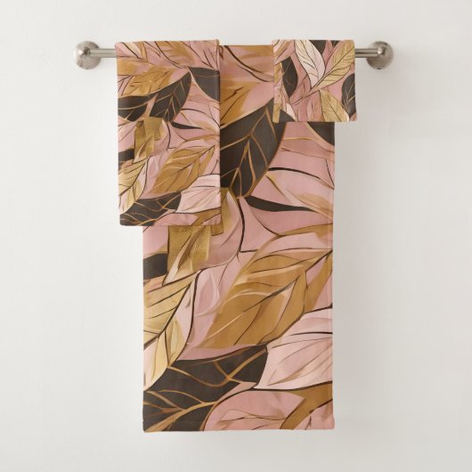 Populaire Blush Pink Gold Boho Leaves Collectie Bad Handdoek (Insitu)