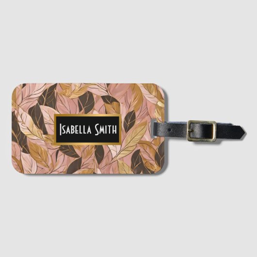 Populaire Blush Pink Gold Boho Leaves Collectie Bagagelabel (Voorkant (horizontaal))