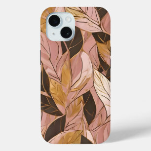 Populaire Blush Pink Gold Boho Leaves Collectie iPhone 15 Case