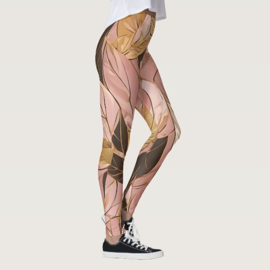 Populaire Blush Pink Gold Boho Leaves Collectie Leggings (Rechts)