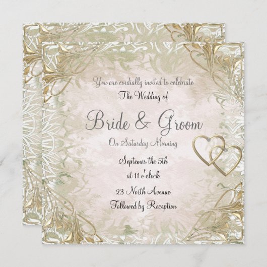 Populaire en legante uitnodiging voor gouden bruil (Voorkant / Achterkant)