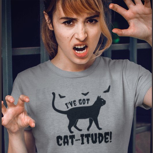 Populaire Grey Ik heb Cat-itude Halloween T-Shirt