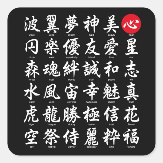 Populaire Japanse Kanji Vierkante Sticker (Voorkant)