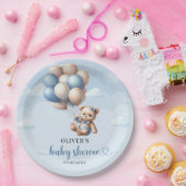 Populaire jongen olifant stoffig blauw bloemeneuca papieren bordje (Feest)