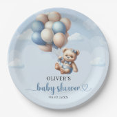 Populaire jongen olifant stoffig blauw bloemeneuca papieren bordje (Voorkant)