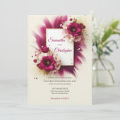 Populaire magenta bloemen en gouden lijsten bruilo kaart (Staand voorkant)