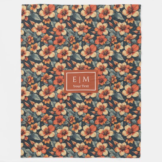 Populaire mos groen en terracotta bloemenworp fleece deken (Voorkant)