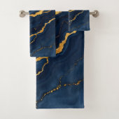 Populaire Navy Blue Gold Marble Collectie Bad Handdoek (Insitu)
