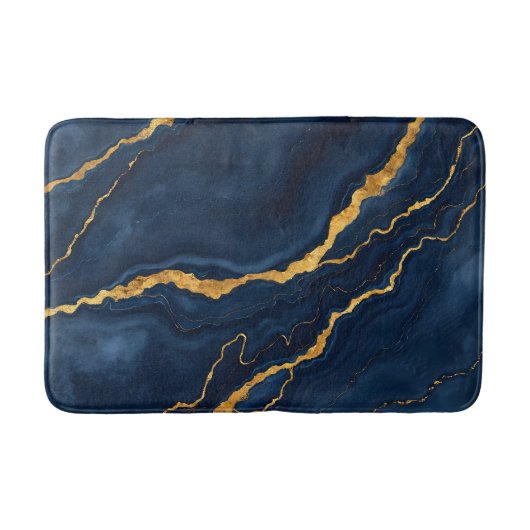 Populaire Navy Blue Gold Marble Collectie Badmat (Voorkant)