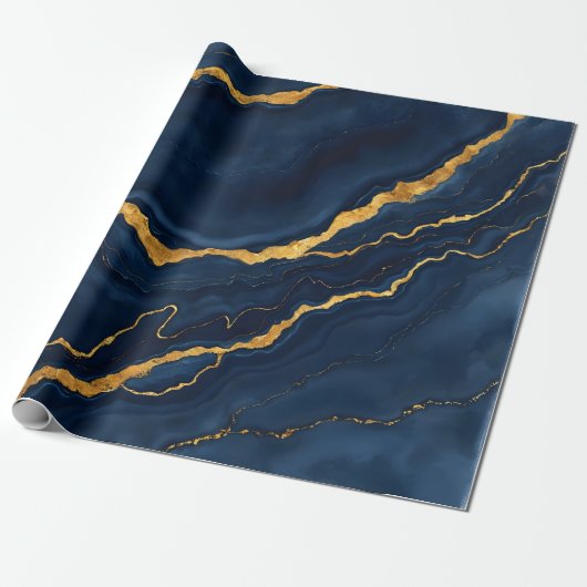 Populaire Navy Blue Gold Marble Collectie Cadeaupapier (Uitgerold)
