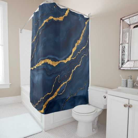 Populaire Navy Blue Gold Marble Collectie Douchegordijn (In situ)