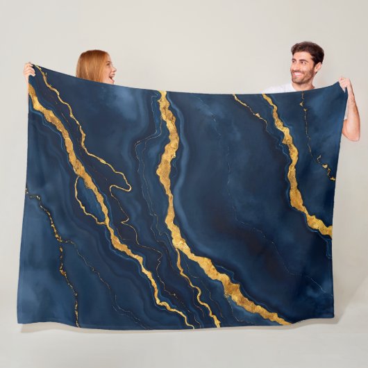Populaire Navy Blue Gold Marble Collectie Fleece Deken (In situ)